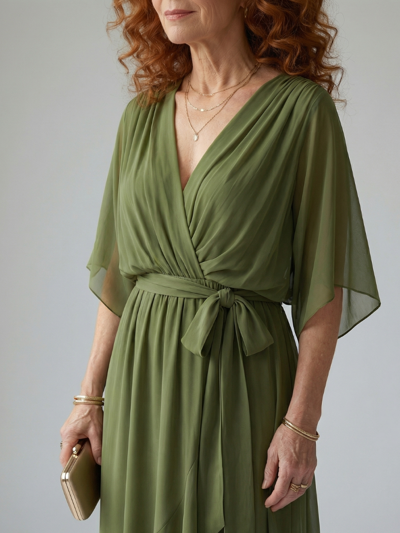 FJØRNA women's summer midi dress, flowy and lightweight, shown in a natural pose, perfect for warm weather occasions.