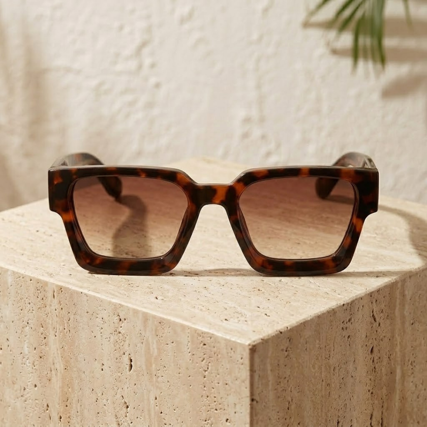 FJØRNA vintage 90s rectangular unisex sunglasses with retro style and dark tinted lenses, accessory for women and men.