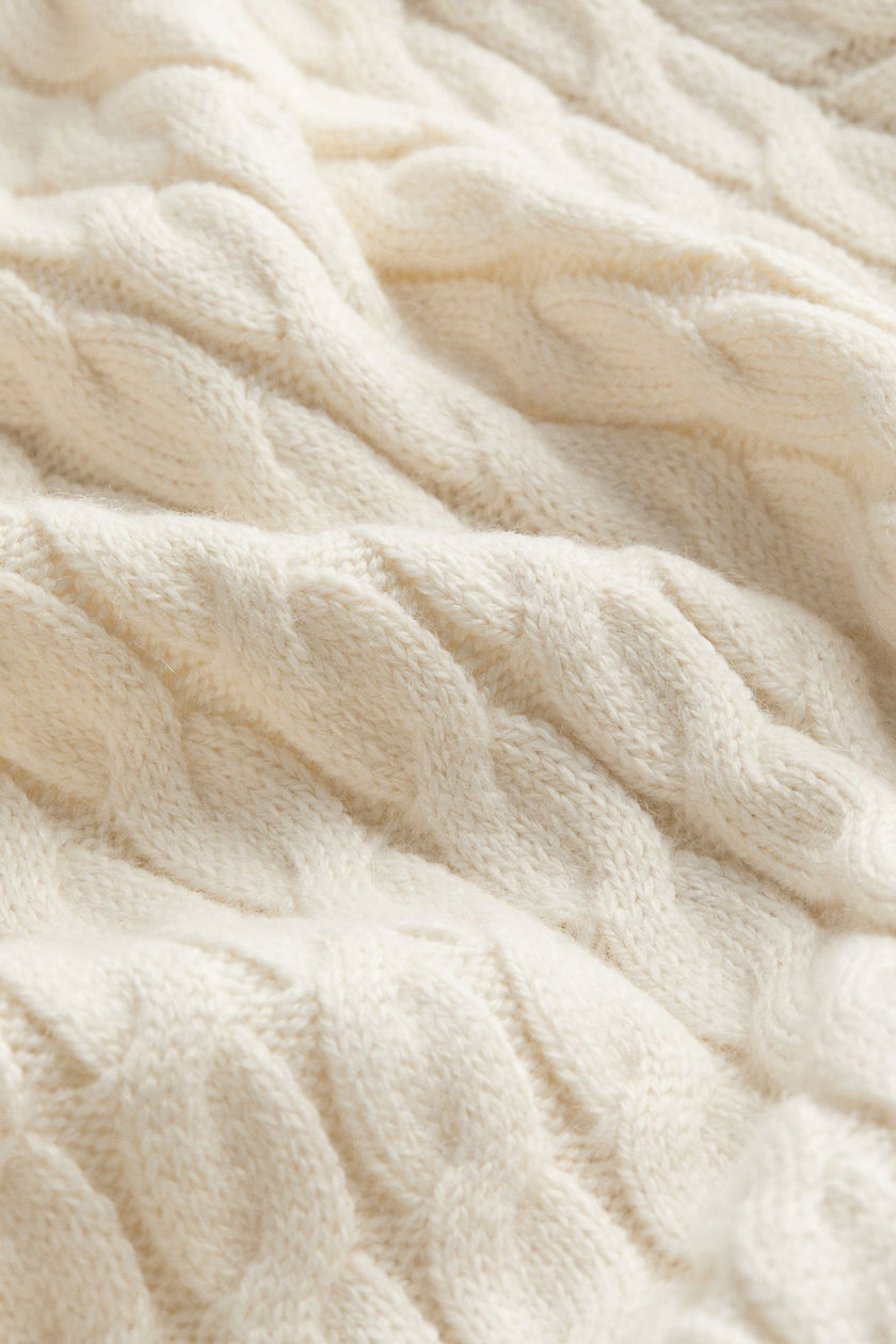 Cable Knit Sweater Women Loose Fit Drop Shoulder Cream