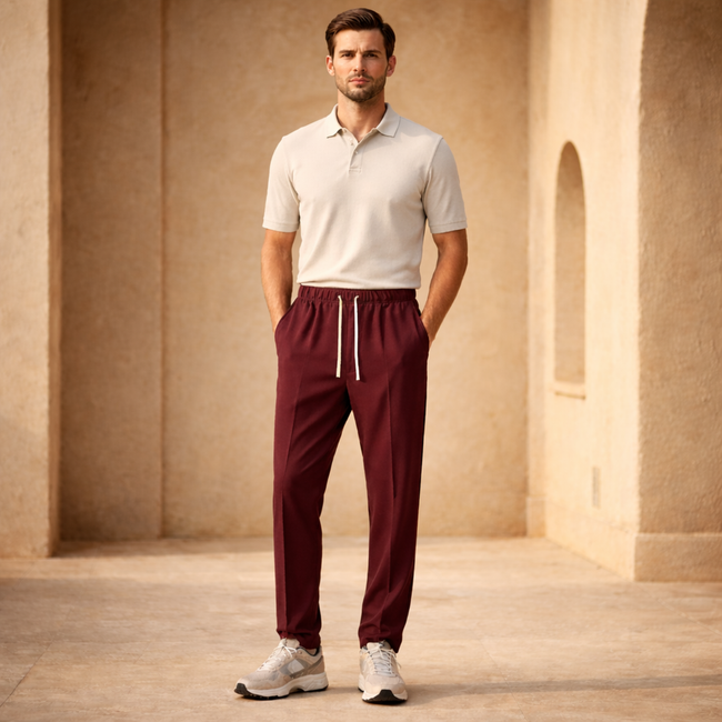 Men's FJØRNA wide-leg drawstring joggers, relaxed casual sweatpants with a comfortable fit and adjustable waistband, shown in the image.