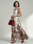FJØRNA women's floral summer maxi dress with V-neck and long sleeves, lightweight and flowy for warm weather wear.