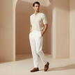 Men's high-waist straight leg trousers by FJØRNA, tailored linen look pants for a stylish, comfortable fit.
