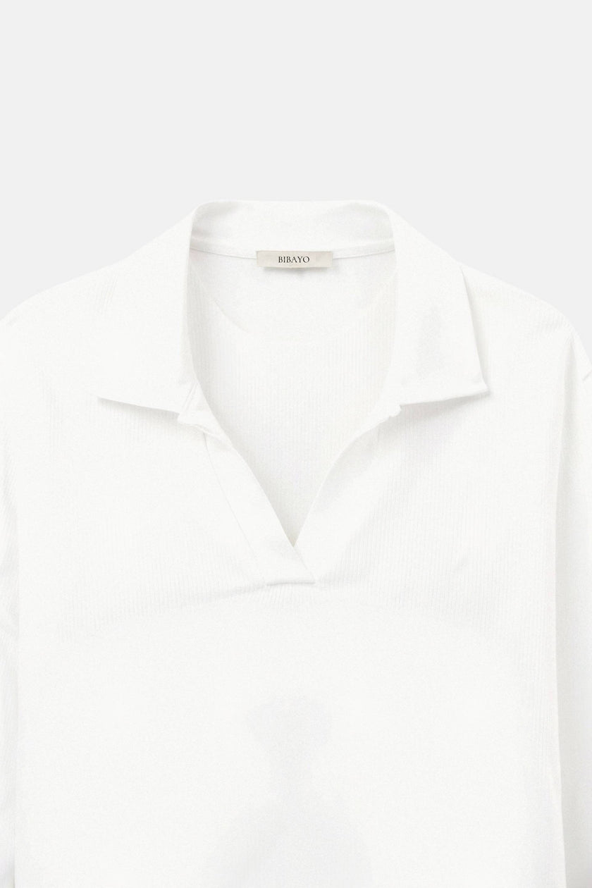Polo Shirt Women Long Sleeve Ribbed Cotton Notched Collar