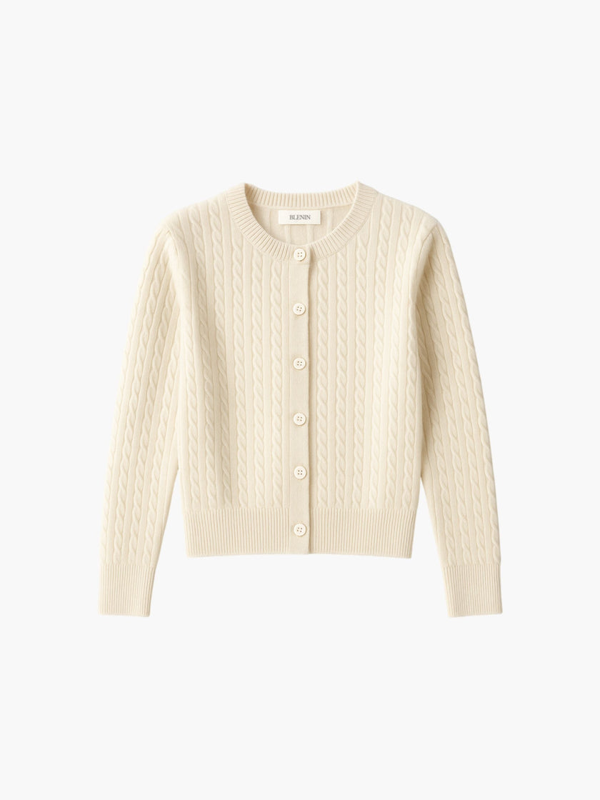 Cardigan Women Wool Cable Knit Cropped Button