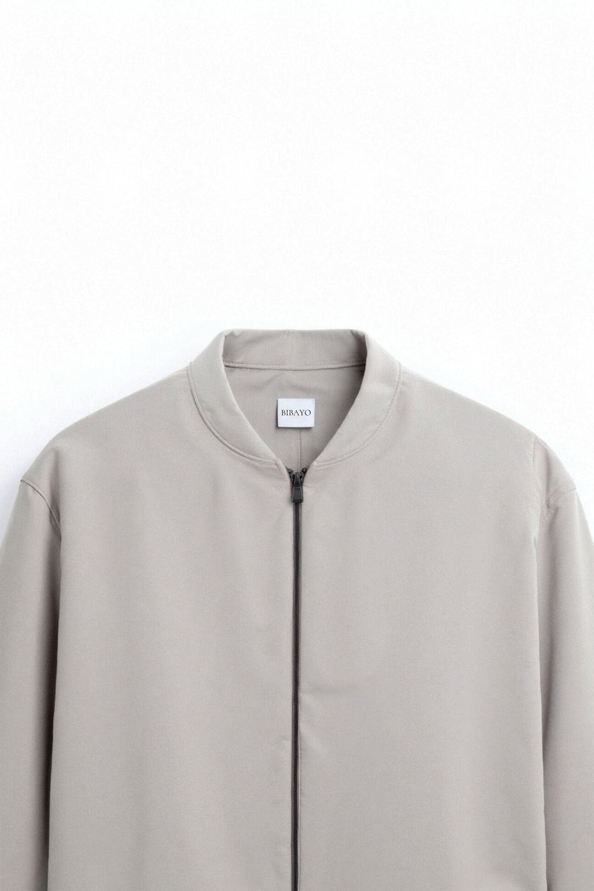 Bomber Jacket Men Slim Fit Zip Ribbed Collar Recycled Polyester