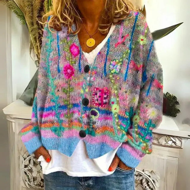 Maren | Women's Floral Print Button Cardigan Sweater with Cozy for Layering