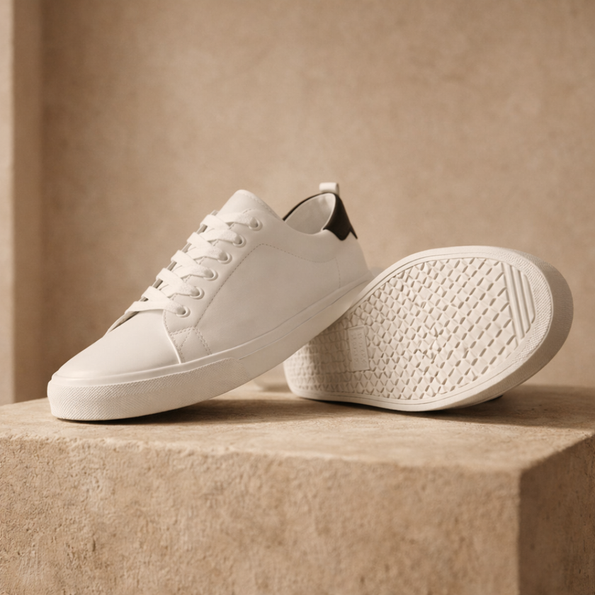 FJØRNA men's leather casual trainers with lace-up design, stylish everyday shoes for men, featuring sleek black leather finish.