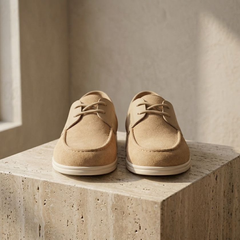 FJØRNA men's suede lace-up casual shoes with a sleek loafer design, featuring a soft suede upper and comfortable sole.