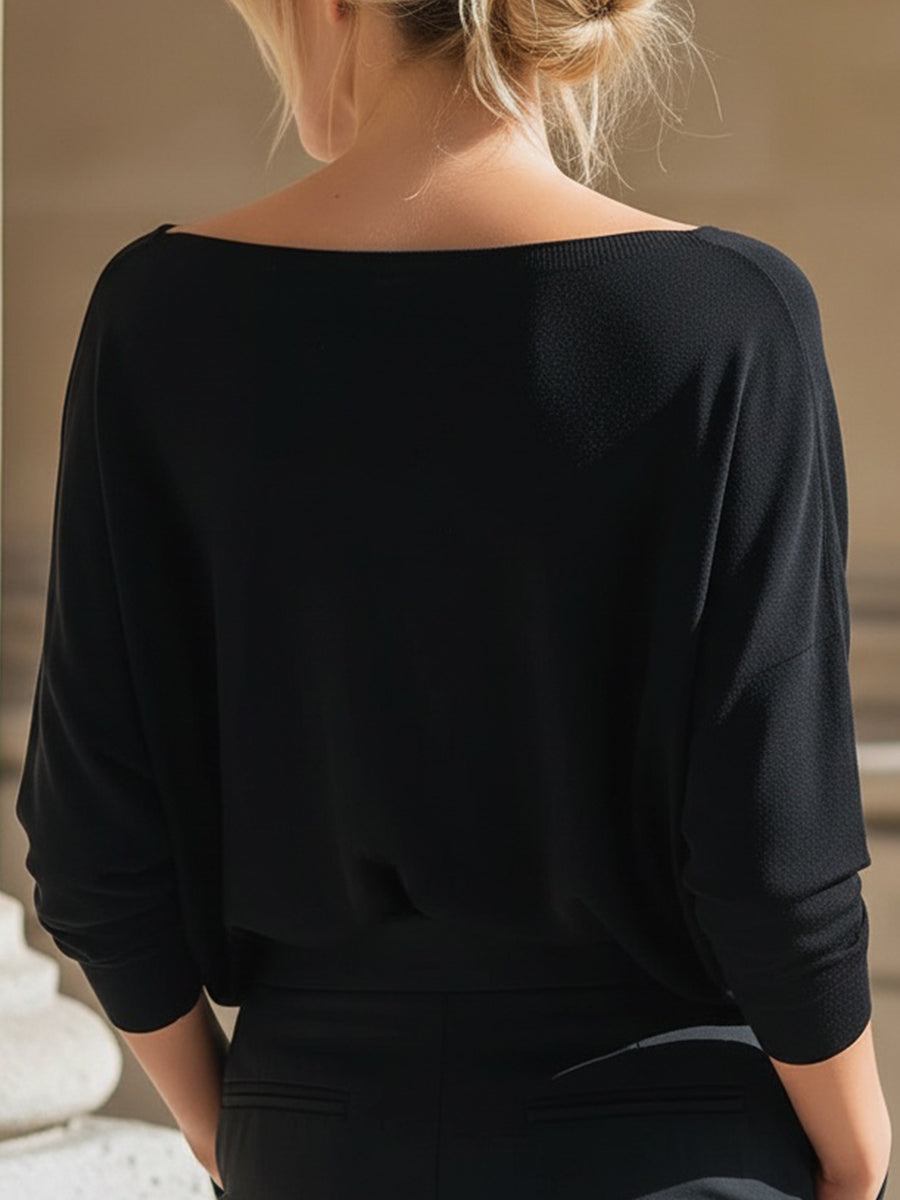 Off-Shoulder Batwing Sleeve Jumper Top in Relaxed Knit for Women