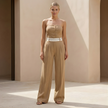 FJØRNA pinstripe strapless wide-leg jumpsuit for women, stylish wedding guest set with tailored fit and elegant design.