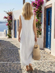 FJØRNA sleeveless summer midi dress for women, flowy cotton fabric, stylish and comfortable for warm weather.
