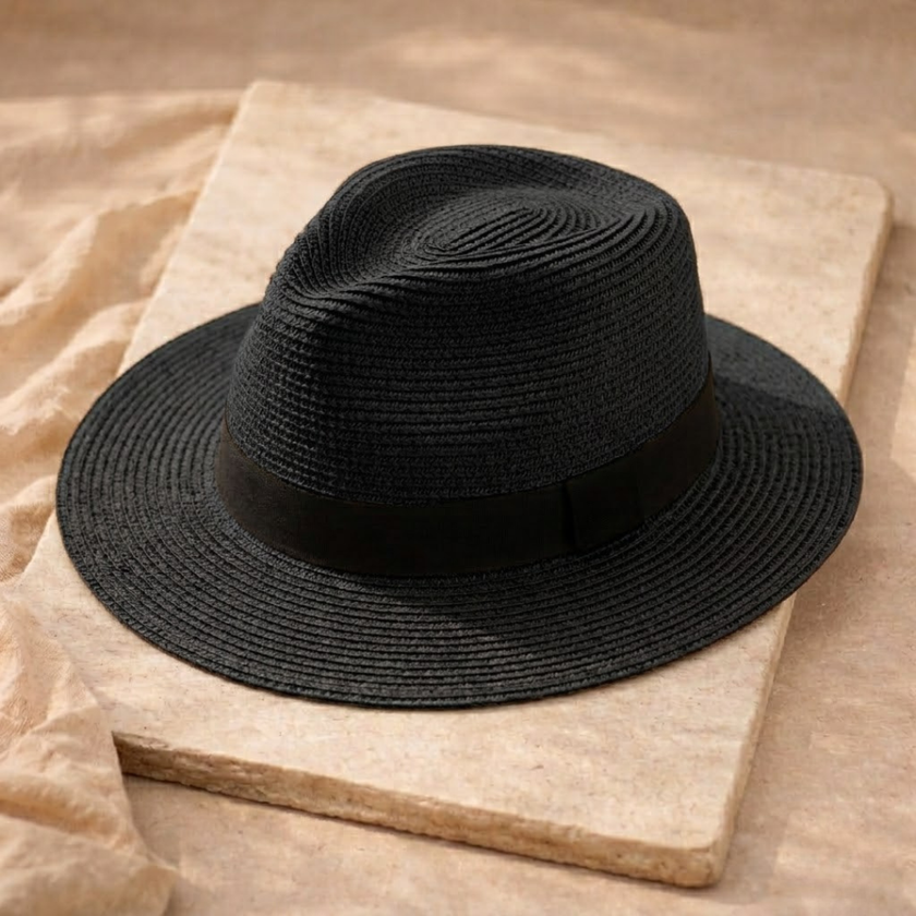 FJØRNA Carolus handmade classic Panama hat for men, summer sun hat with wide brim and woven straw design.