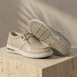 Men's red leather orthopedic walking shoes by FJØRNA, featuring cushioned soles and supportive design for comfort and stability.