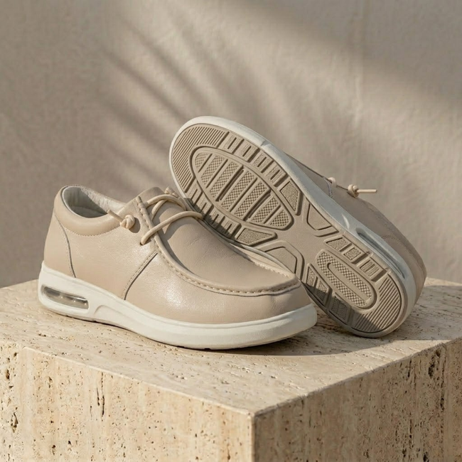 Men's red leather orthopedic walking shoes by FJØRNA, featuring cushioned soles and supportive design for comfort and stability.
