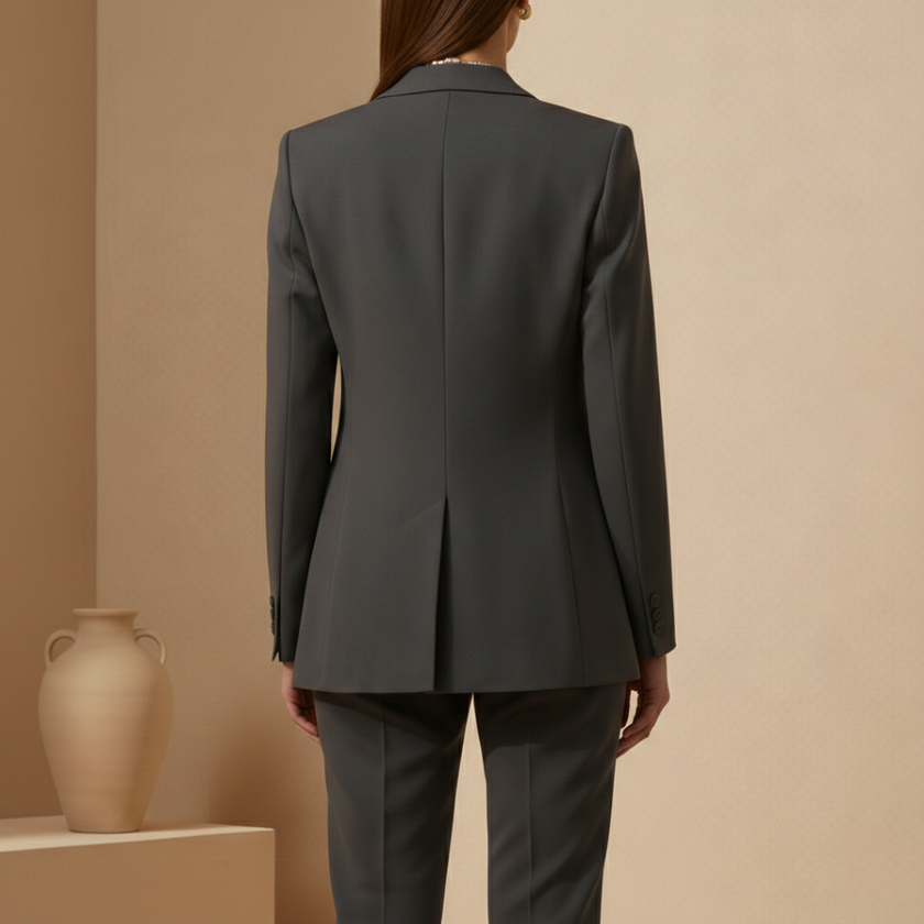 FJØRNA women's tailored 3-piece tweed suit set featuring stylish pants and matching blazer for a sophisticated look.