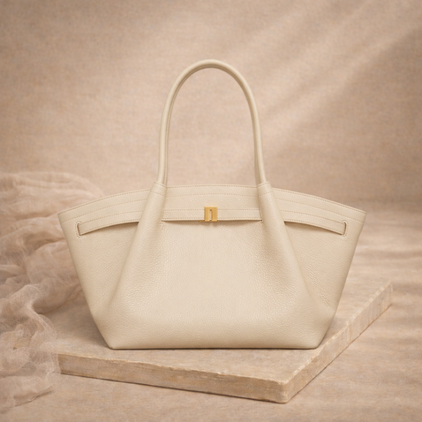 FJØRNA vegan leather medium work tote bag with waterproof design, showcasing its sleek, spacious interior and durable exterior.