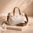 Large FJØRNA canvas messenger bag with adjustable shoulder strap, casual everyday bag for women, featuring front flap and spacious interior.