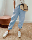 FJØRNA lightweight summer trousers for women with straight leg and high waist, casual and breathable for warm weather.