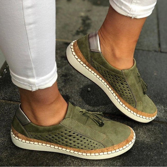 FJØRNA women's orthopedic slip-on shoes with breathable knit fabric, cushioned sole, and easy slip-on design for comfort and support.