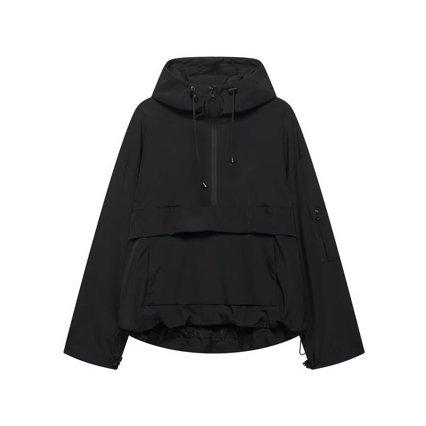 Anorak Jacket Women Hooded Half Zip Relaxed Fit Sport