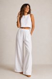 Two-Piece Set Women Cotton Sleeveless Crop Top Wide Leg