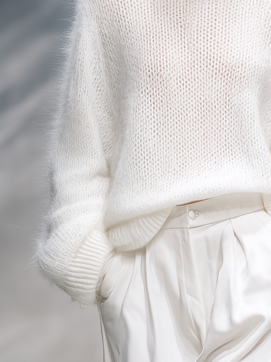 Loose Crew Neck Knit Jumper Sweater Long Sleeve Solid Colour for Women