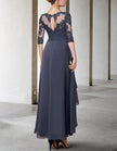 FJØRNA chiffon midi dress for women, A-line style with three-quarter sleeves, elegant and flowy fabric.