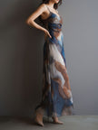 FJØRNA chiffon maxi dress for women with retro style, flowing fabric, and elegant design, perfect for summer or special occasions.