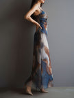 FJØRNA chiffon maxi dress for women, retro style with flowing fabric and elegant design, perfect for summer or special occasions.