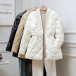 Quilted Jacket Women Button Front Adjustable Waist V-Neck