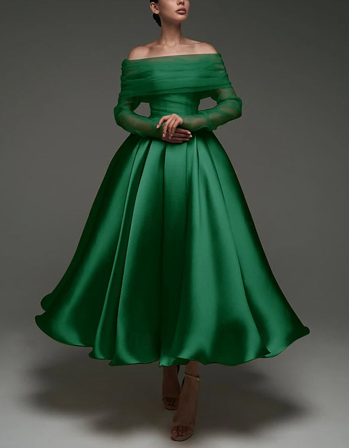 Pink satin midi dress for women by FJØRNA, strapless A-line style with shawl and strappy details, elegant and stylish evening wear