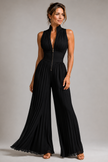 Pleated Jumpsuit Women Halter Neck High Waist Wide Leg
