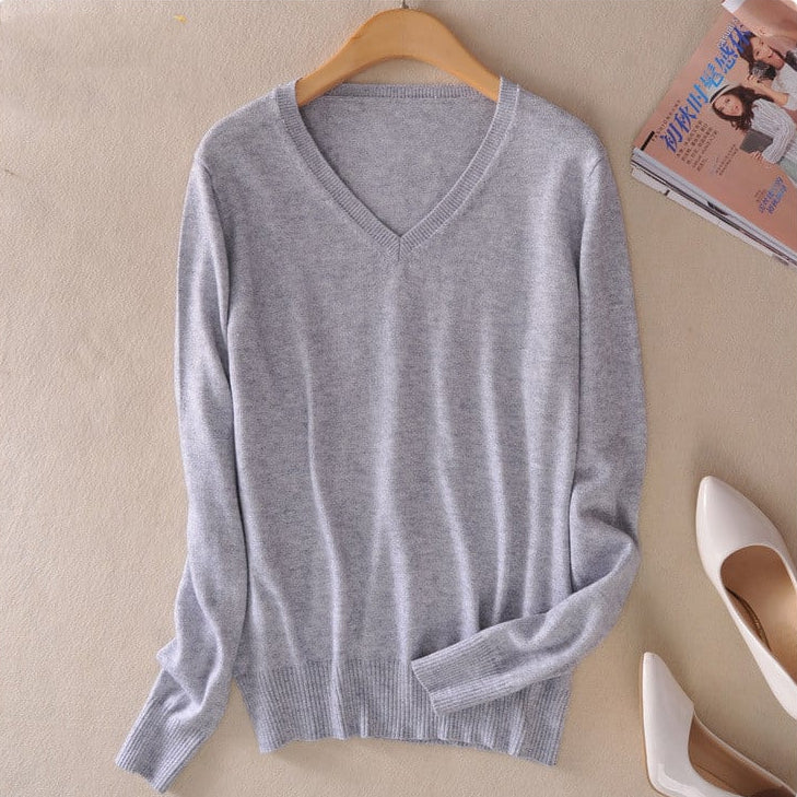Knit Sweater Women V-Neck Long Sleeve Regular Fit