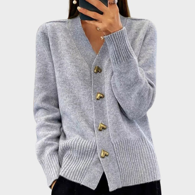 Hayden Chasie | Women's Versatile Ribbed Heart V-Neck Cardigan Sweater Knit Sweater with Elegant for Everyday