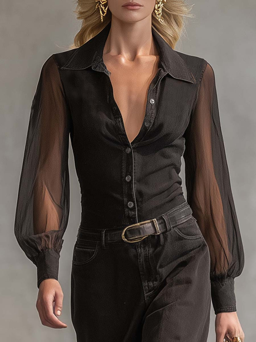 Black denim V-neck maxi dress by FJØRNA, casual style with flowing fabric and sleeveless design, perfect for everyday wear.