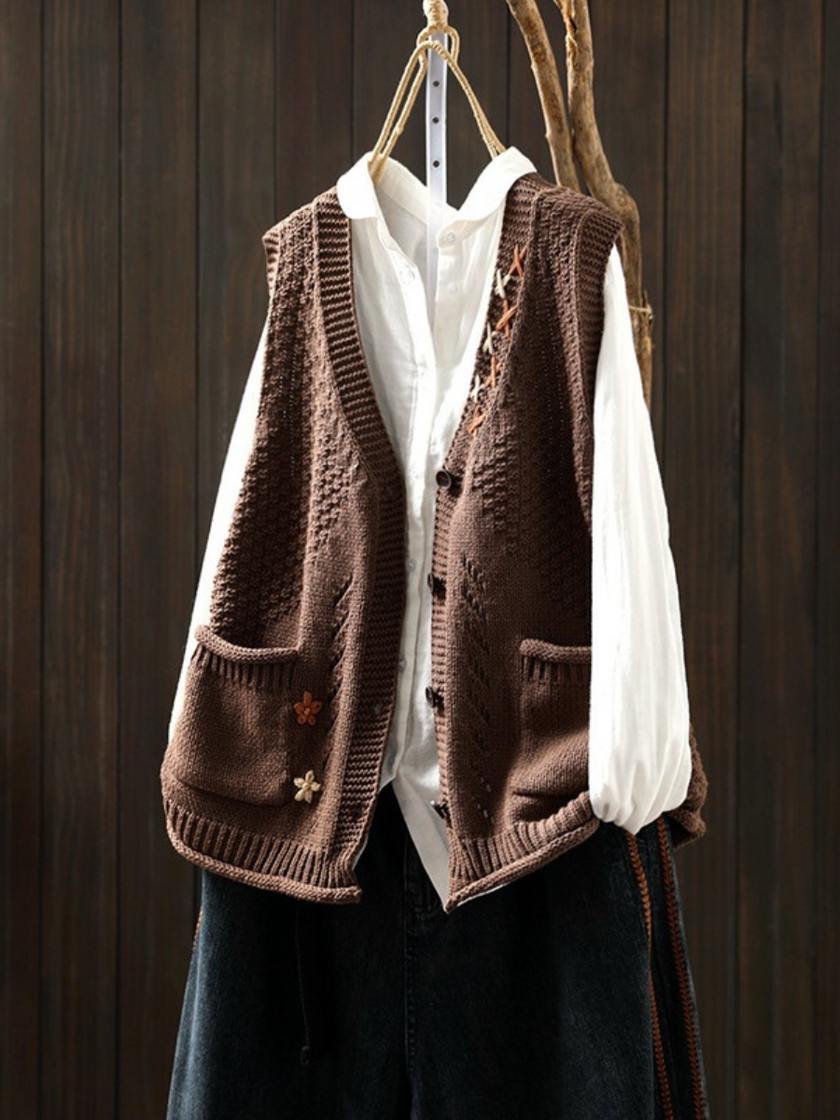 Florianne | Women's Versatile Knit Floral Turtleneck Gilet Vest