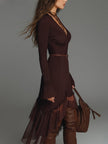 FJØRNA mesh pleated midi casual dress with flowing fabric and gathered waist, perfect for everyday wear.