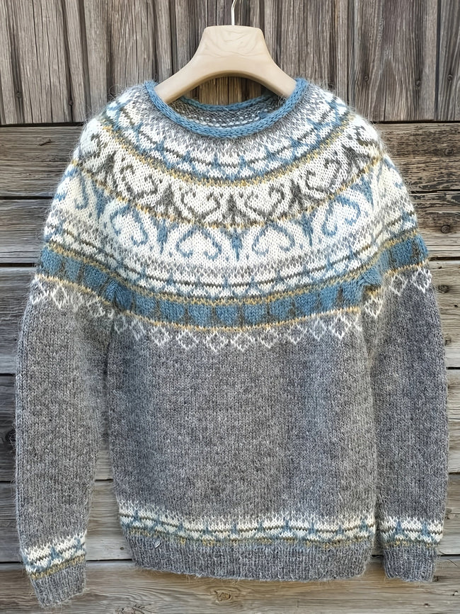 Luxe | Women's Vintage Knit Nordic Sweater Pullover with Geometric Elegant for Winter