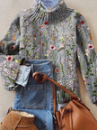 Maurine | Women's Vintage Ribbed Floral Sweater Pullover