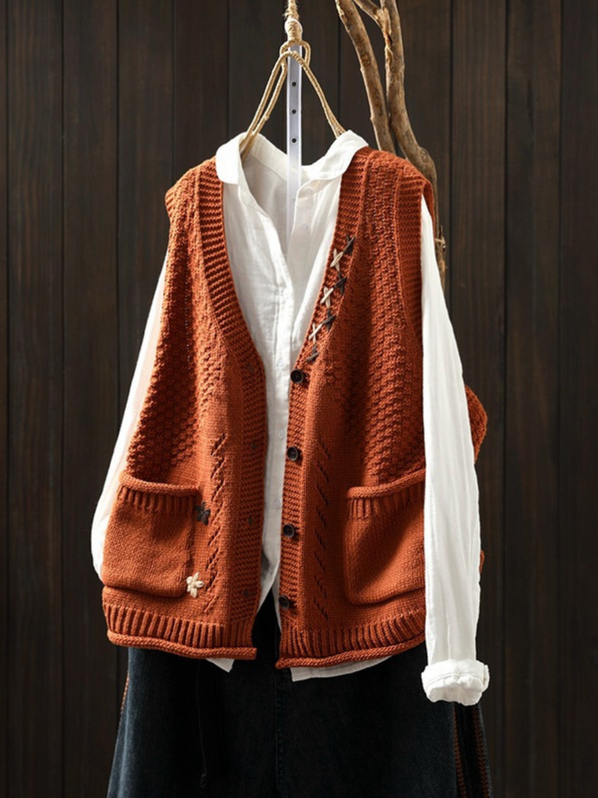 Florianne | Women's Versatile Knit Floral Turtleneck Gilet Vest