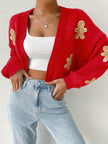 Christmas Cardigan Gingerbread Open Front Long Knit Holiday Sweater Jumper | Aurelia