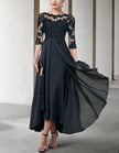 FJØRNA chiffon midi dress for women with A-line silhouette and three-quarter sleeves, elegant and lightweight for stylish occasions.