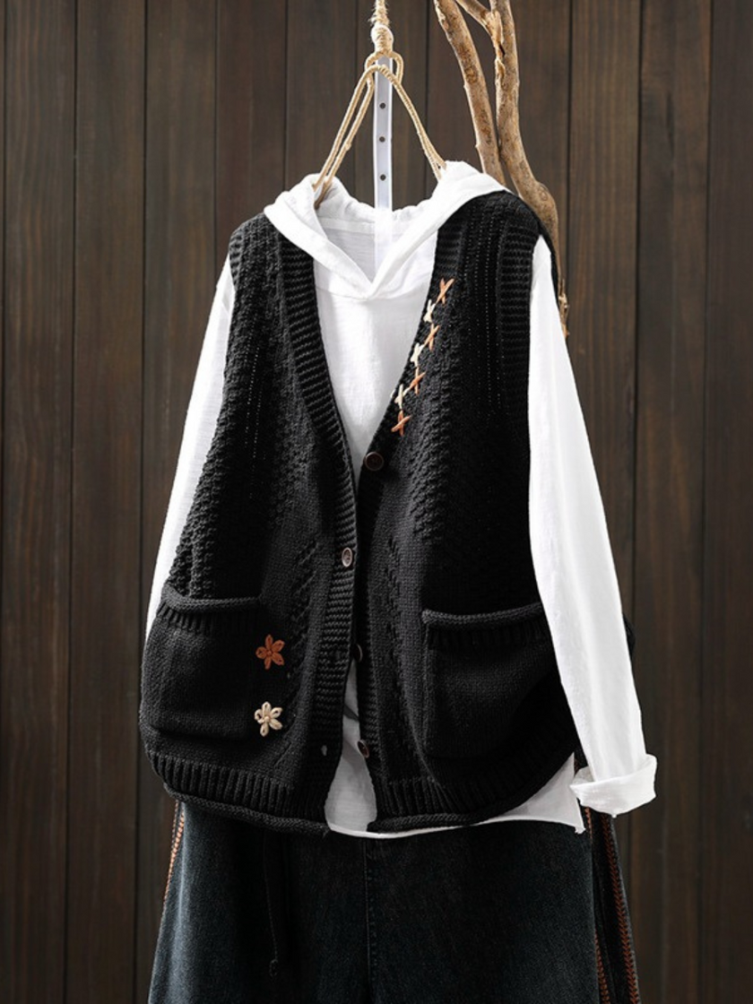 Florianne | Women's Versatile Knit Floral Turtleneck Gilet Vest
