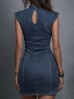 FJØRNA pure cotton denim cutout bodycon mini dress for women, stylish party and cocktail dress with unique design details.