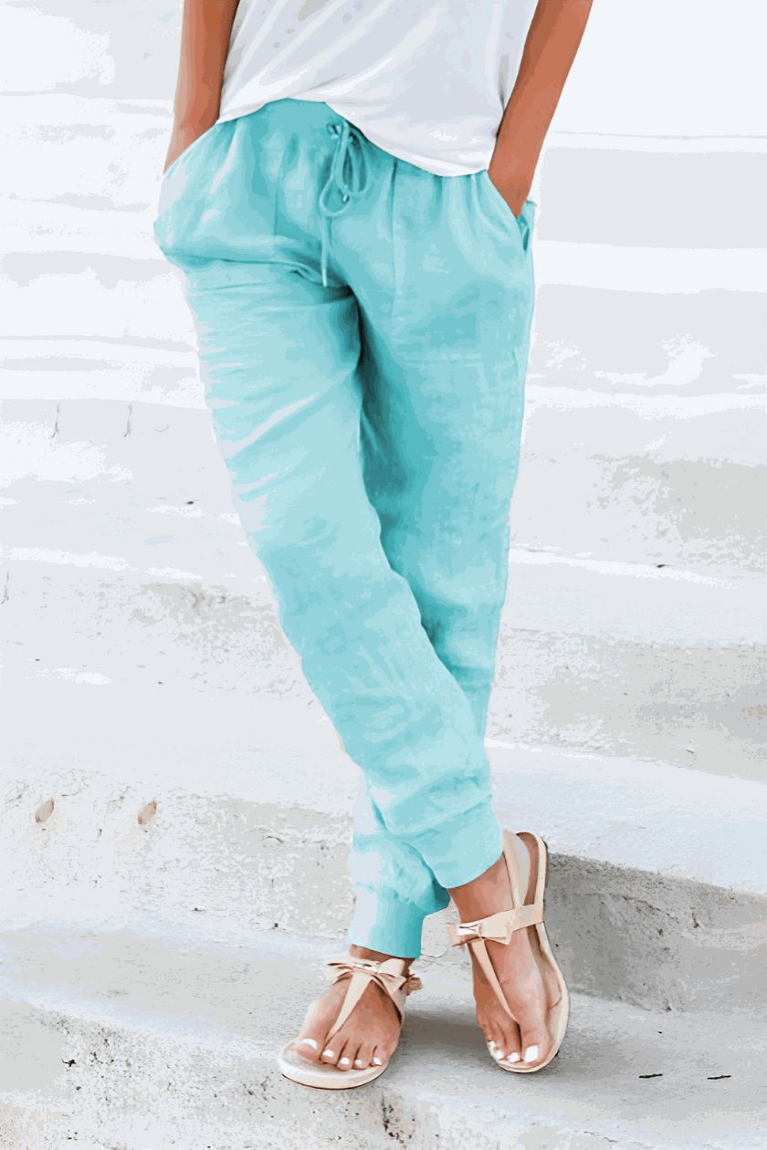 FJØRNA lightweight summer jogger pants for women, wide leg tapered trousers, breathable casual women's clothing.