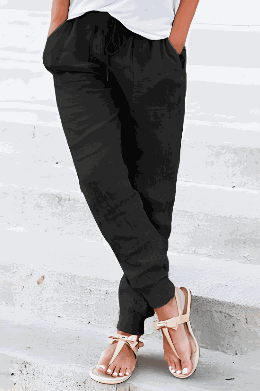 FJØRNA women's lightweight summer jogger pants with wide leg and tapered fit, casual trousers for warm weather.