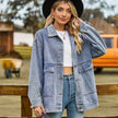 Denim Shirt Jacket Women Oversized Snap Front Patch Pockets