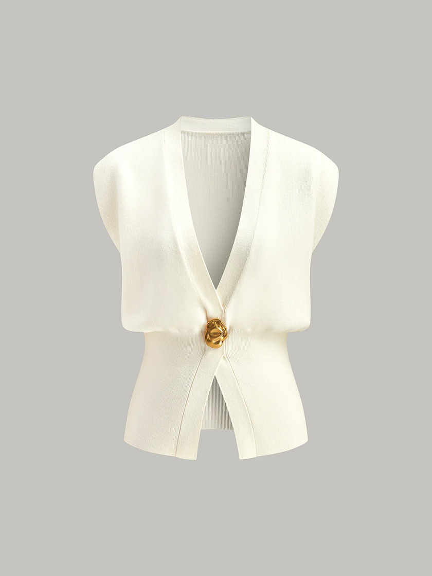 Knit Sweater Vest Women V-Neck Button Front Sleeveless