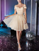 FJØRNA champagne tulle off-shoulder cocktail dress for women, elegant evening dress with delicate fabric and stylish design