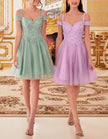 FJØRNA Champagne tulle off-shoulder cocktail dress for women, elegant and stylish with delicate fabric and fitted design.
